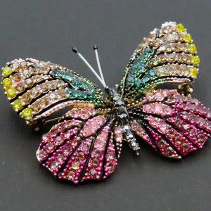 Butterfly with Pink Blue Crystal Brooch Pin